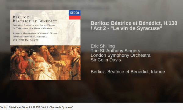 Berlioz Béatrice et Bénédict Le Vin de Syracuse