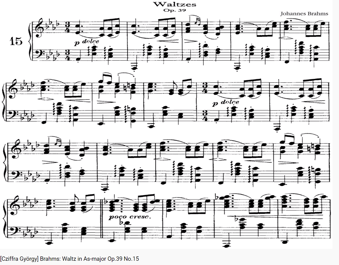 Brahms Valse opus 39 n° 15