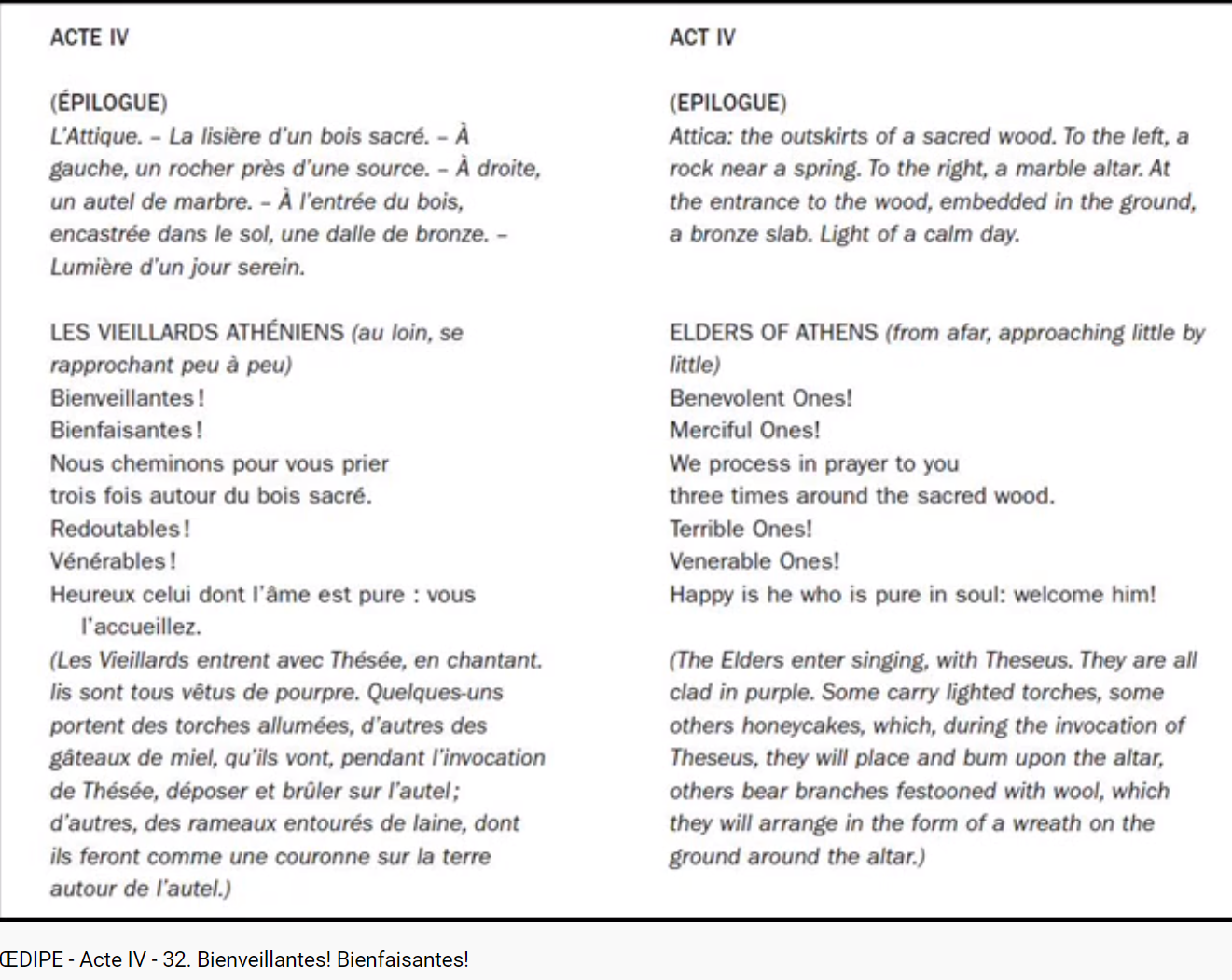 Enesco Oedipe Bienveillantes ! Bienfaisantes !